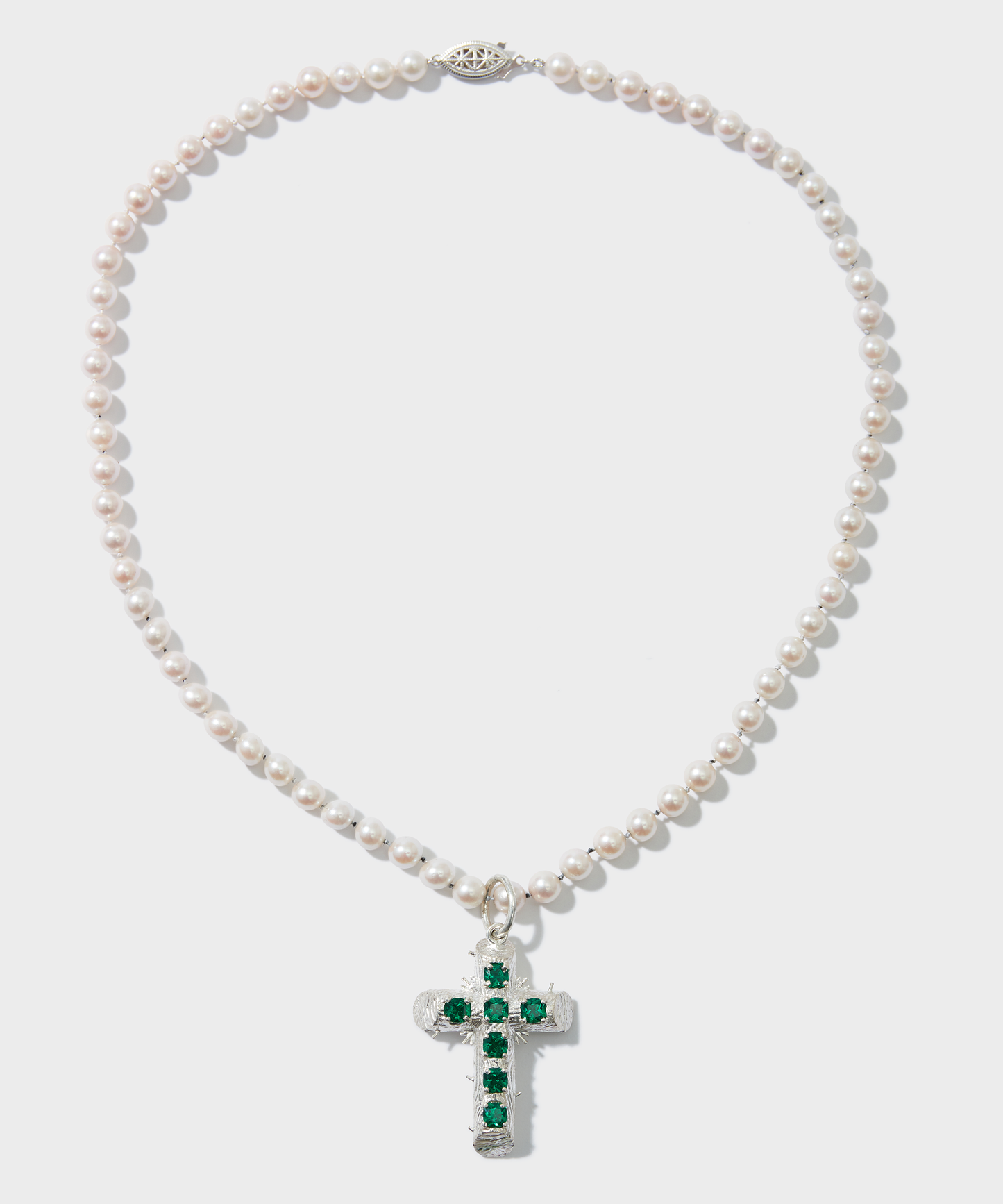 Silver Cross With Fresh Water Pearl Necklace
