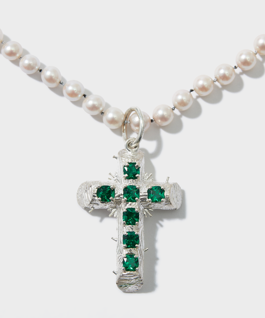 Silver Cross With Fresh Water Pearl Necklace