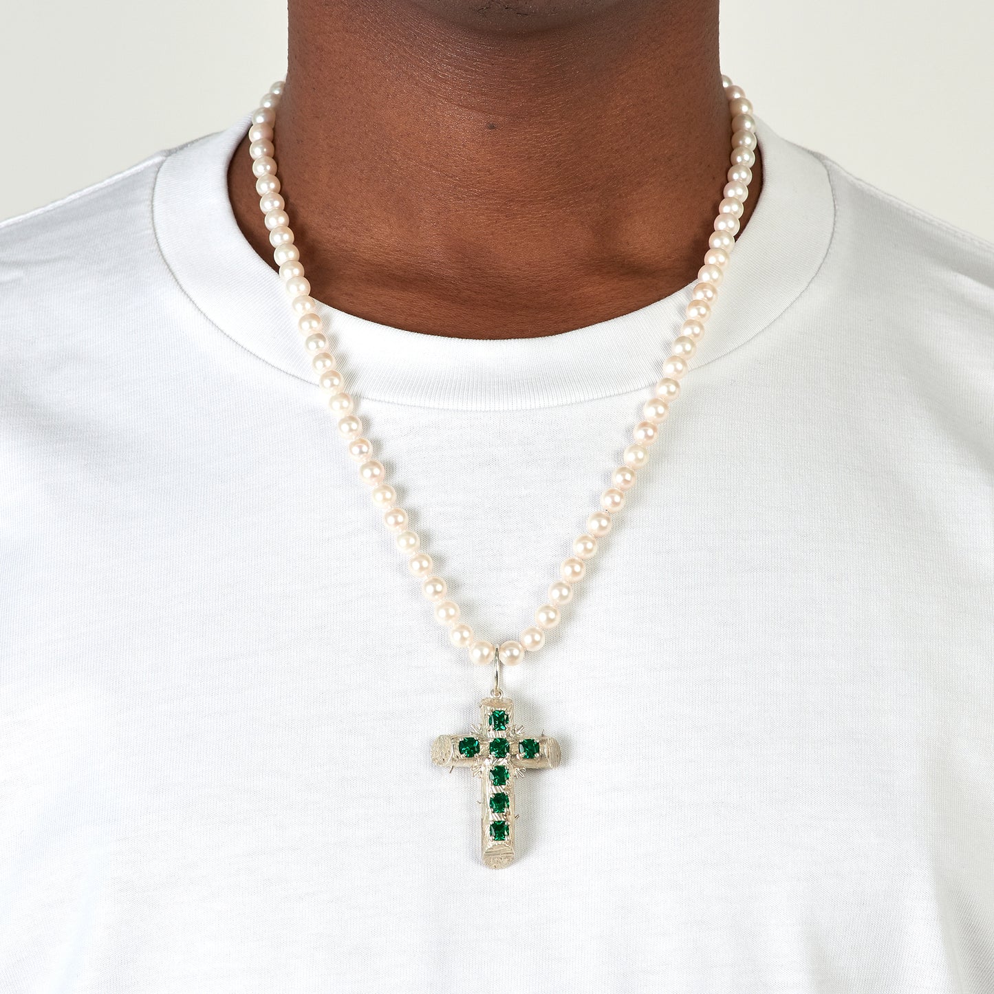 Silver Cross With Fresh Water Pearl Necklace